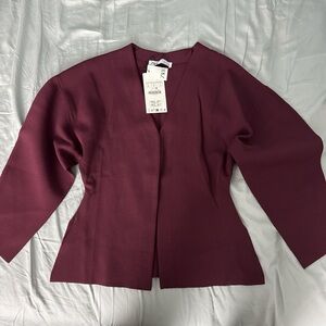 Zara Women's Burgundy blouse with hook and eye closure
